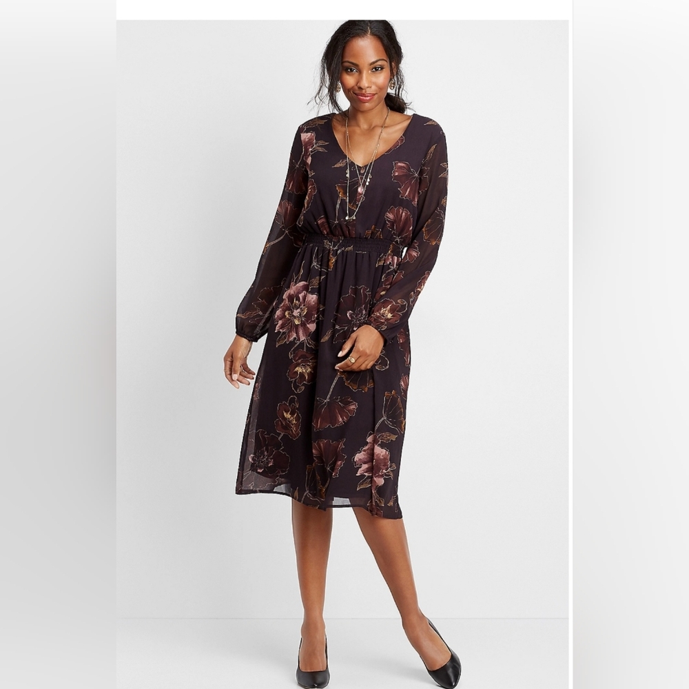 Floral Smocked waist Midi dress